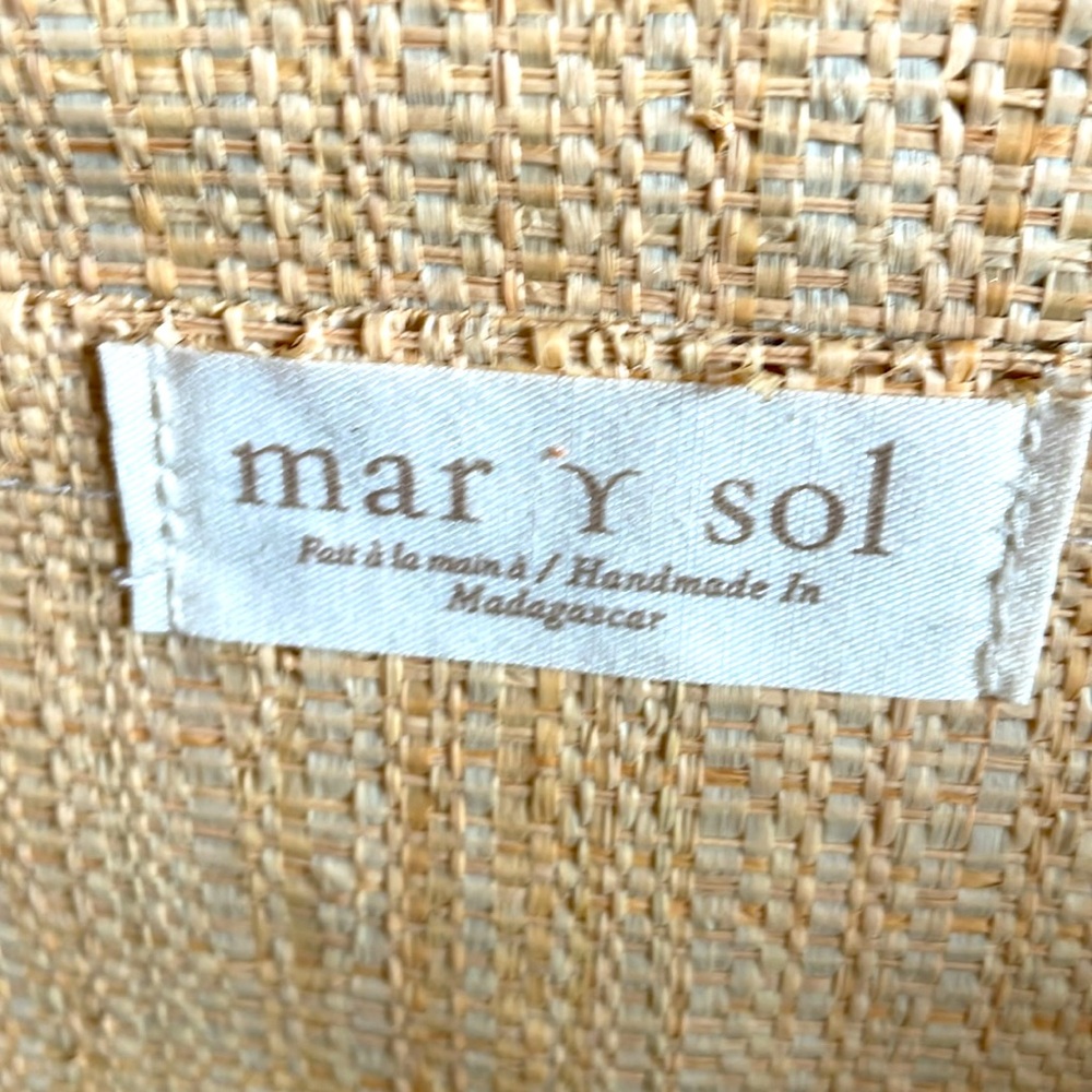 New mar y sol Aqua Tan Striped Woven Sea Grass Leather Handled Tote Beautiful - Picture 5 of 11